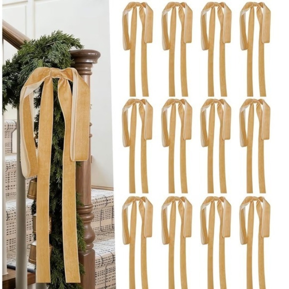 NEW 12 Pack Champagne Gold Velvet Christmas Bows 25 Inch Long Holiday Decor‎